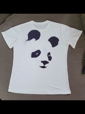 White Panda Face Graphic Knit Men's Short Sleeve Crew Neck T-Shirt Size S
